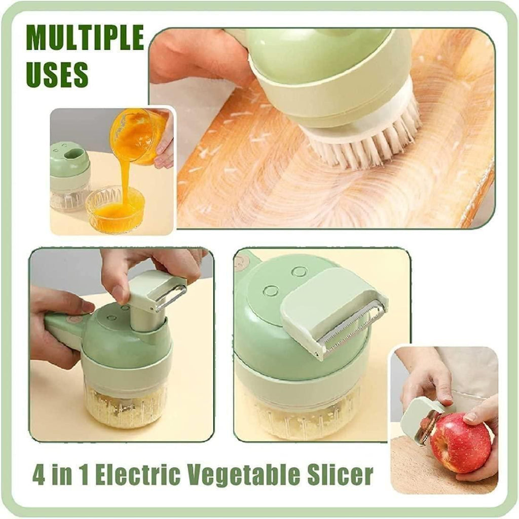 4 in 1 Electric Vegetable Cutter – USB Rechargeable Portable Slicer, Chopper & Grater for Fast Kitchen Prep