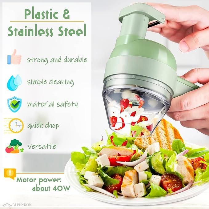 4 in 1 Electric Vegetable Cutter – USB Rechargeable Portable Slicer, Chopper & Grater for Fast Kitchen Prep
