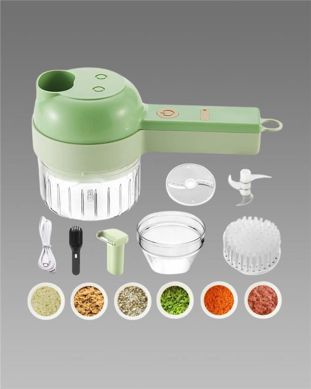 4 in 1 Electric Vegetable Cutter – USB Rechargeable Portable Slicer, Chopper & Grater for Fast Kitchen Prep