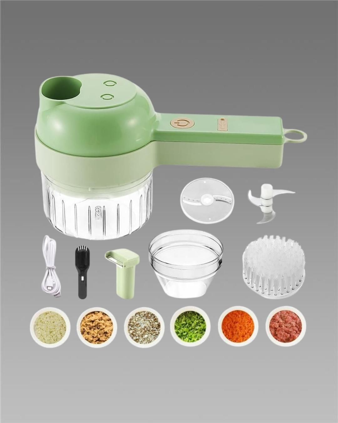 4 in 1 Electric Vegetable Cutter – USB Rechargeable Portable Slicer, Chopper & Grater for Fast Kitchen Prep